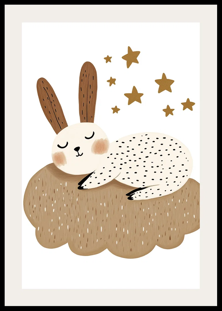 A dreamy rabbit rests on a fluffy cloud under the stars.-12