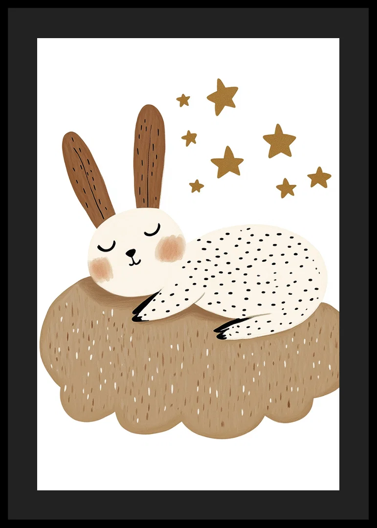 A dreamy rabbit rests on a fluffy cloud under the stars.-12