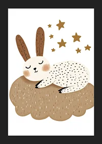 A dreamy rabbit rests on a fluffy cloud under the stars.-5