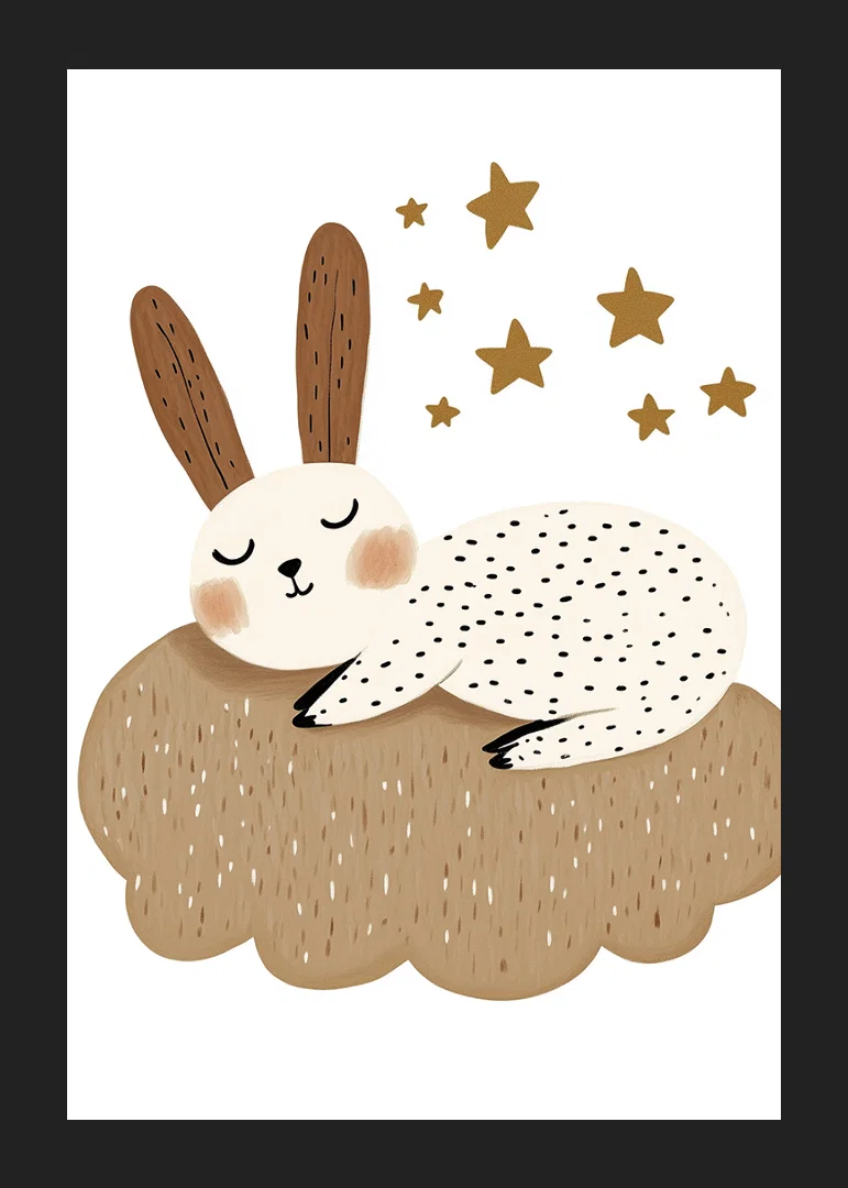 A dreamy rabbit rests on a fluffy cloud under the stars.-12