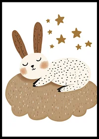 A dreamy rabbit rests on a fluffy cloud under the stars.-6