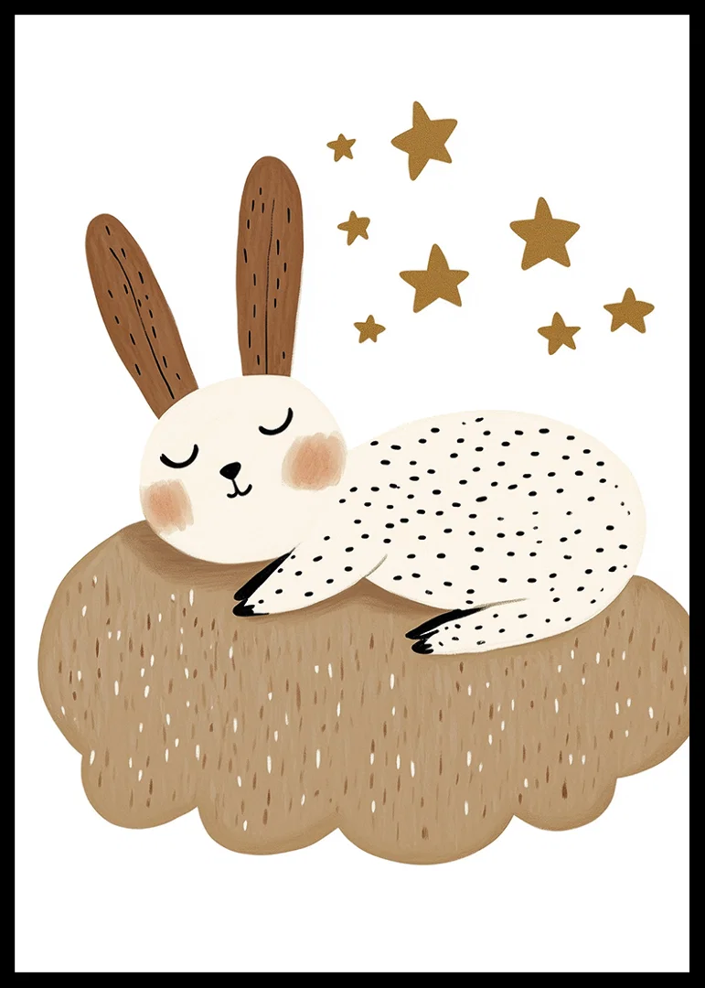 A dreamy rabbit rests on a fluffy cloud under the stars.-12