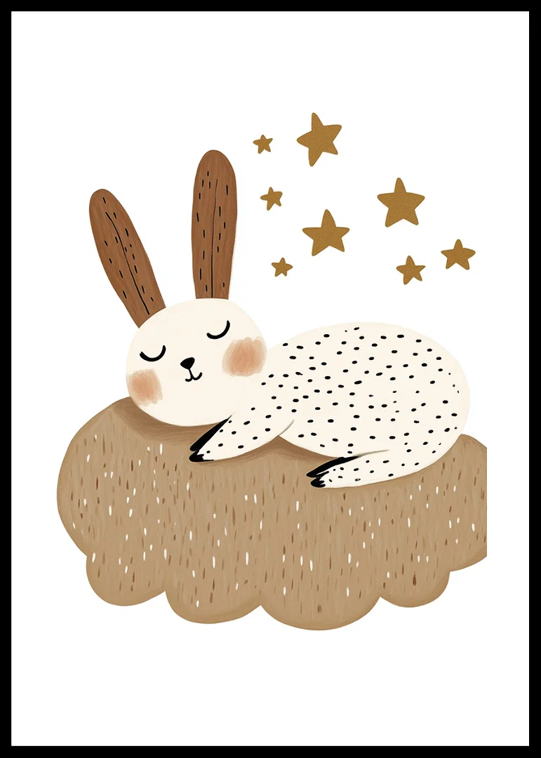 A dreamy rabbit rests on a fluffy cloud under the stars.-12