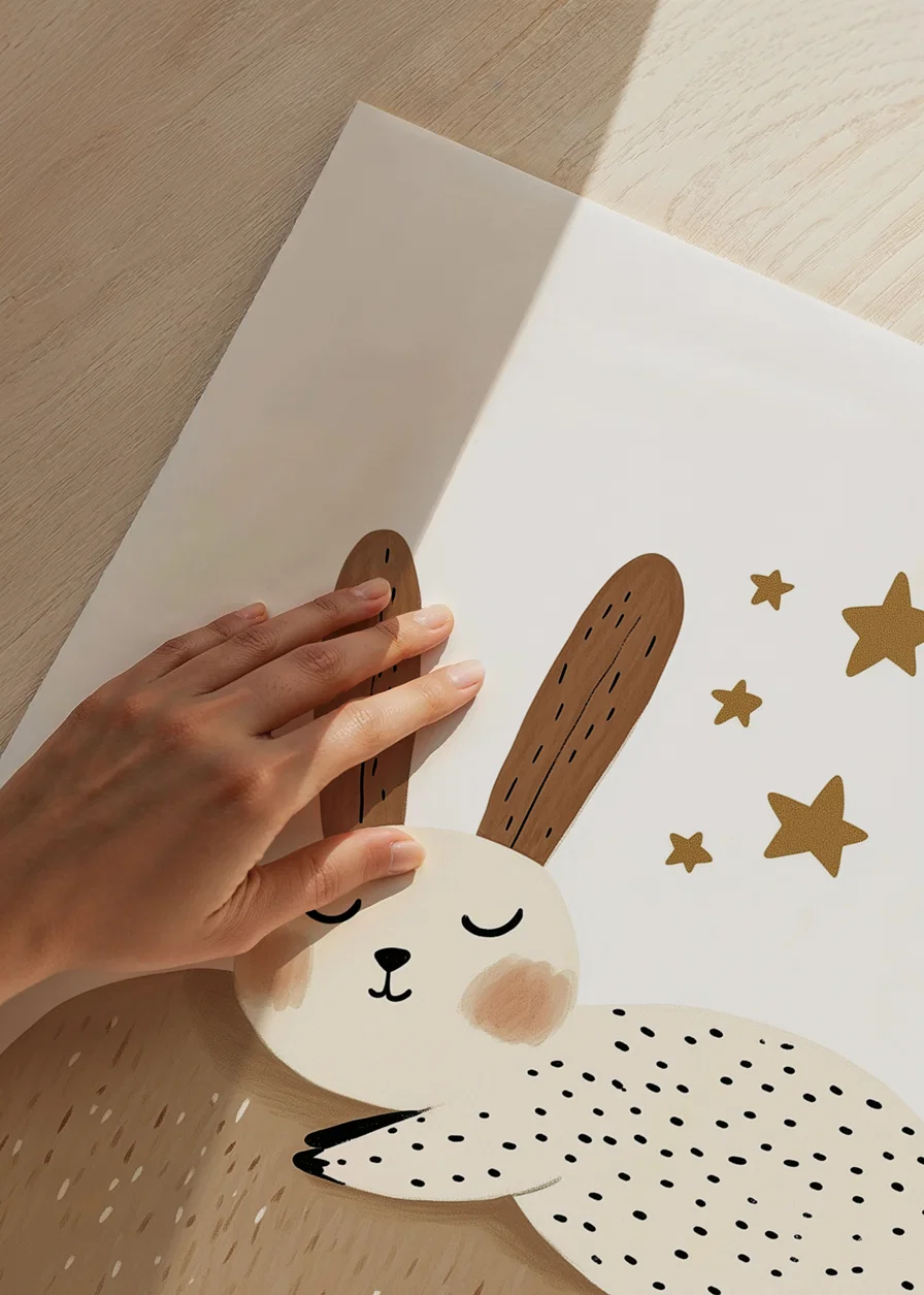 A dreamy rabbit rests on a fluffy cloud under the stars.-12