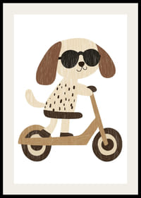 Roztomilý psík v slnečných okuliaroch jazdí na elektrickej kolobežke.-2