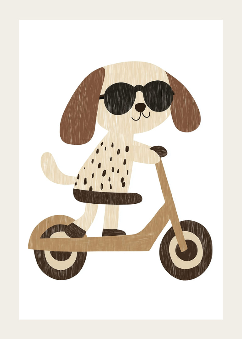 Roztomilý psík v slnečných okuliaroch jazdí na elektrickej kolobežke.-12