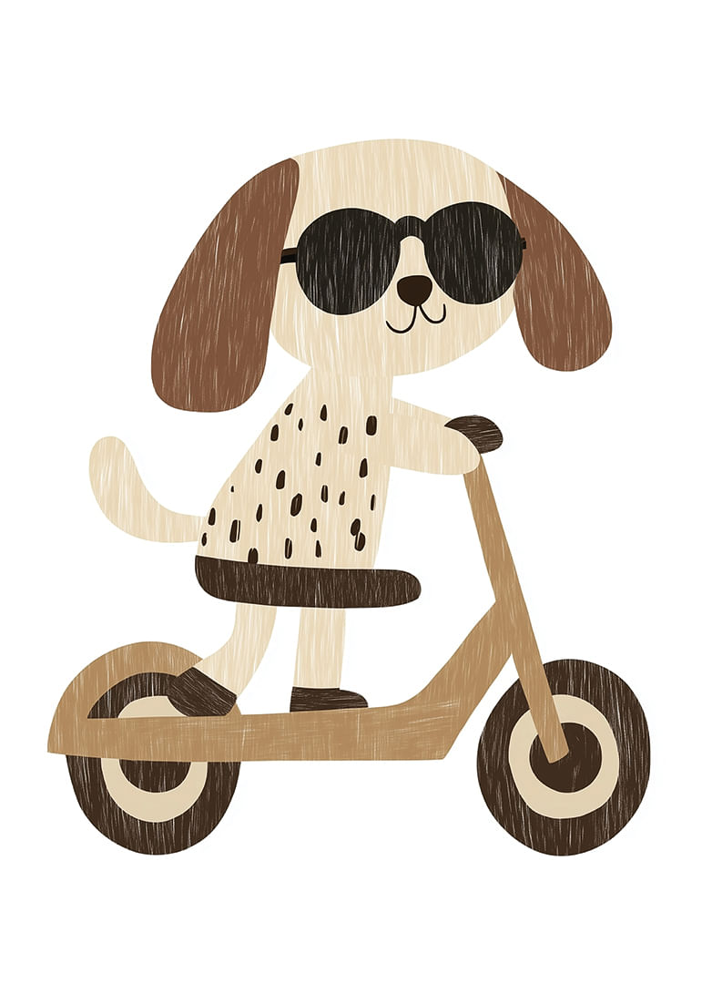 Chien mignon avec des lunettes de soleil conduisant un scooter électrique.-12