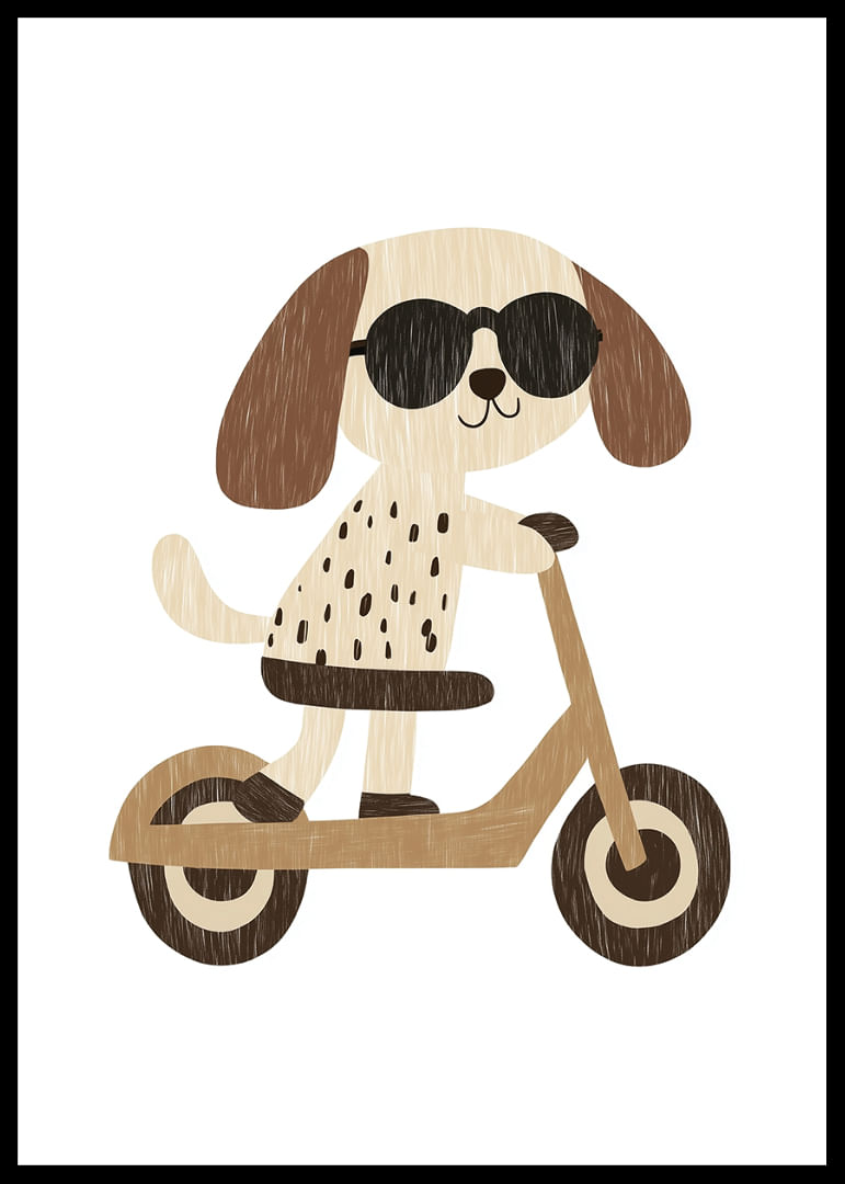 Chien mignon avec des lunettes de soleil conduisant un scooter électrique.-12