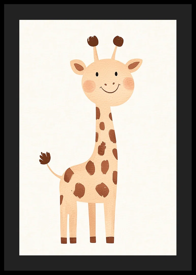 Playful giraffe spreads joy in soft tones.-12