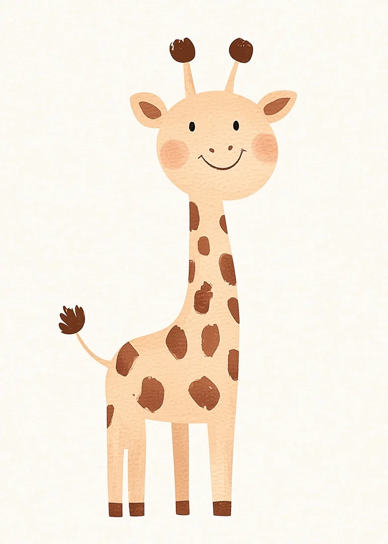 Playful giraffe spreads joy in soft tones.-12