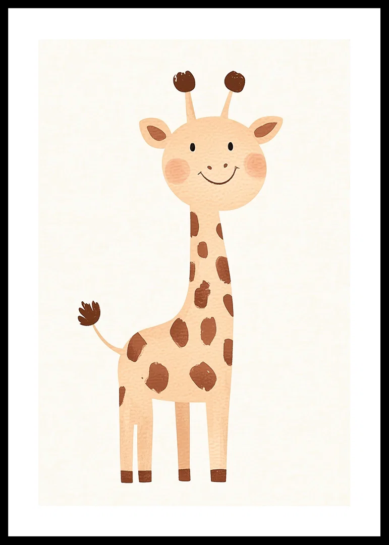 Playful giraffe spreads joy in soft tones.-12