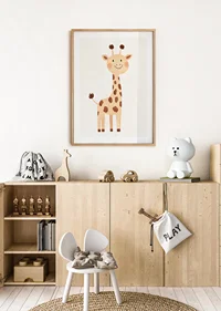 Playful giraffe spreads joy in soft tones.-8