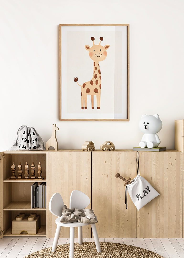 La girafe joueuse répand la joie dans des tons doux.-12