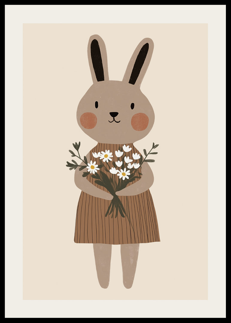 A cute rabbit holds flowers with joy and warmth.-12