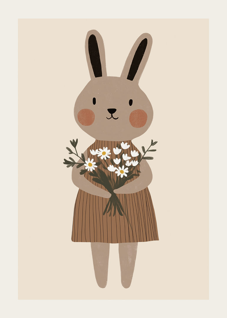 A cute rabbit holds flowers with joy and warmth.-12