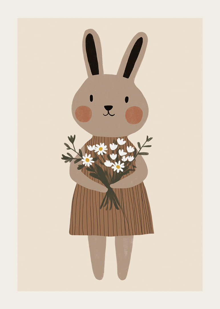 Söpö kani pitelee kukkia ilolla ja lämmöllä.-12