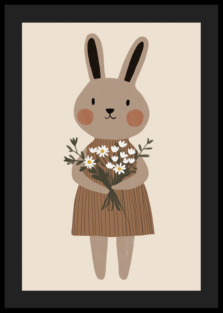 A cute rabbit holds flowers with joy and warmth.-12
