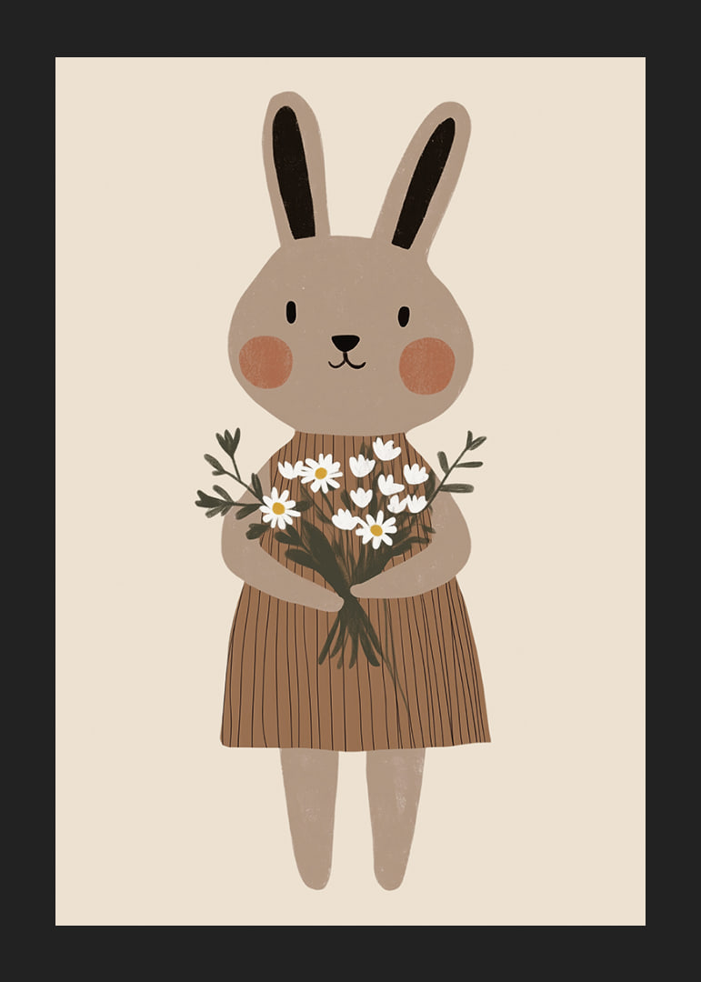 A cute rabbit holds flowers with joy and warmth.-12
