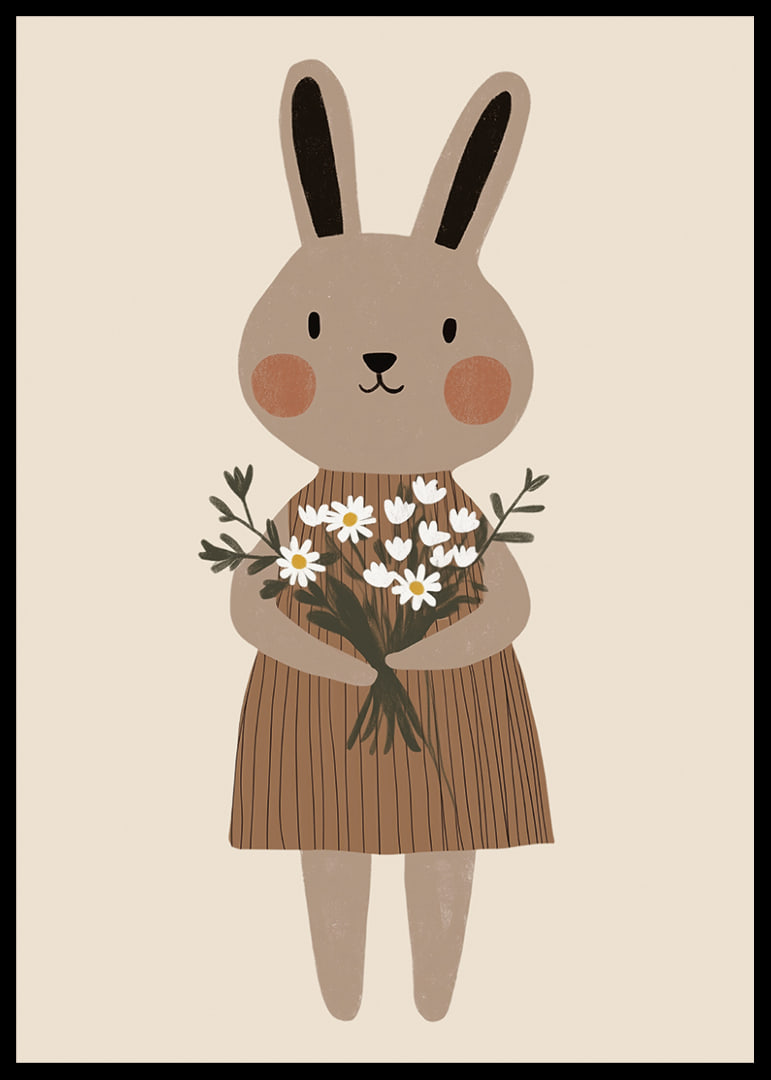 A cute rabbit holds flowers with joy and warmth.-12