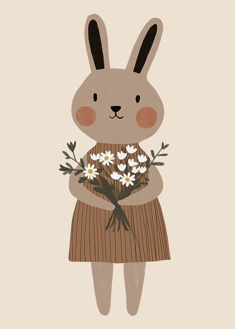 A cute rabbit holds flowers with joy and warmth.-12