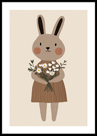 A cute rabbit holds flowers with joy and warmth.-0