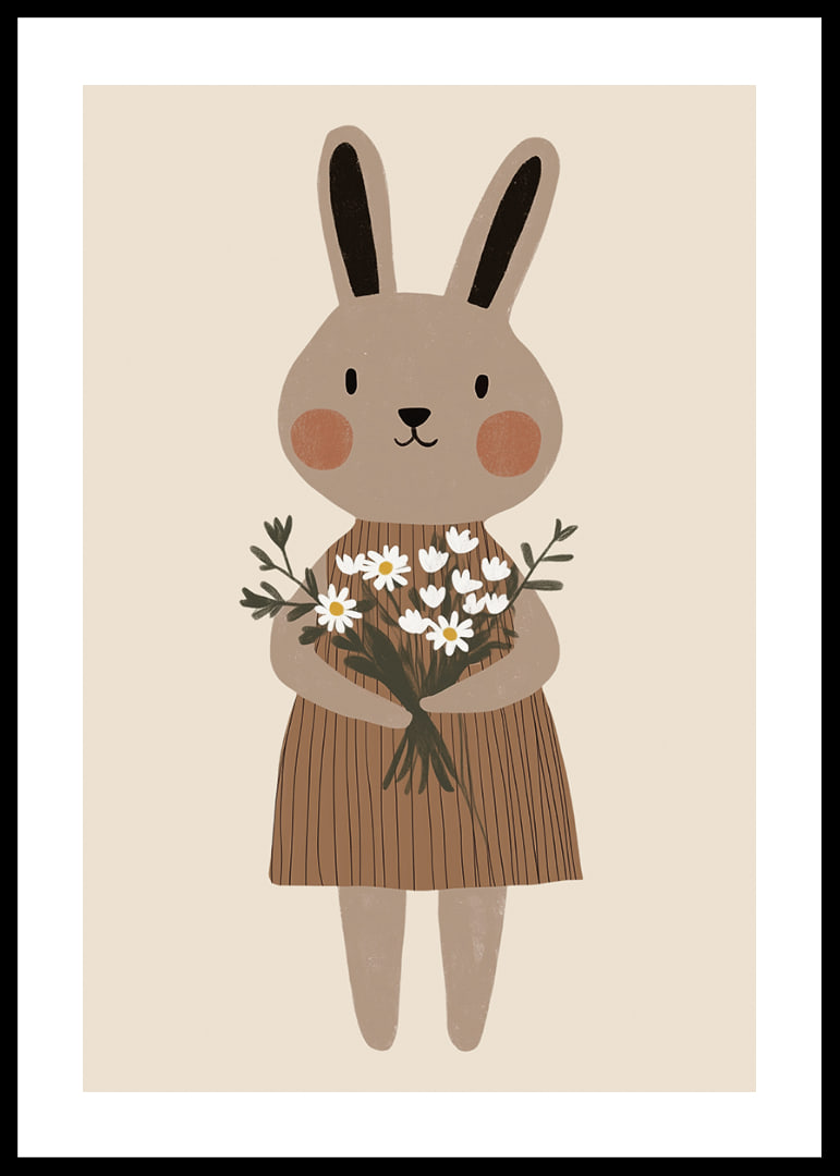 A cute rabbit holds flowers with joy and warmth.-12