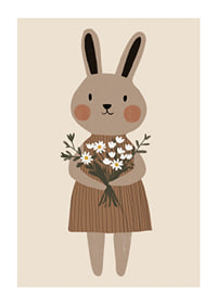 A cute rabbit holds flowers with joy and warmth.-1