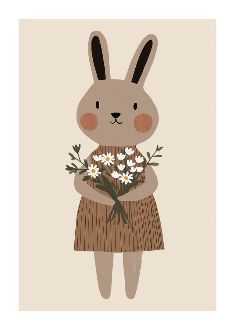 A cute rabbit holds flowers with joy and warmth.-12