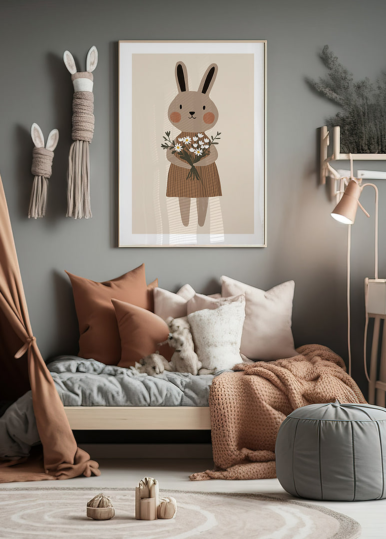 A cute rabbit holds flowers with joy and warmth.-12