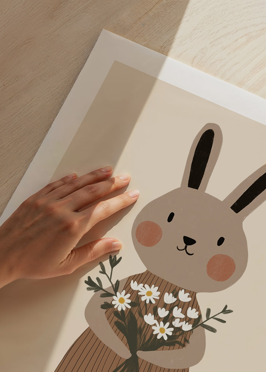 A cute rabbit holds flowers with joy and warmth.-12