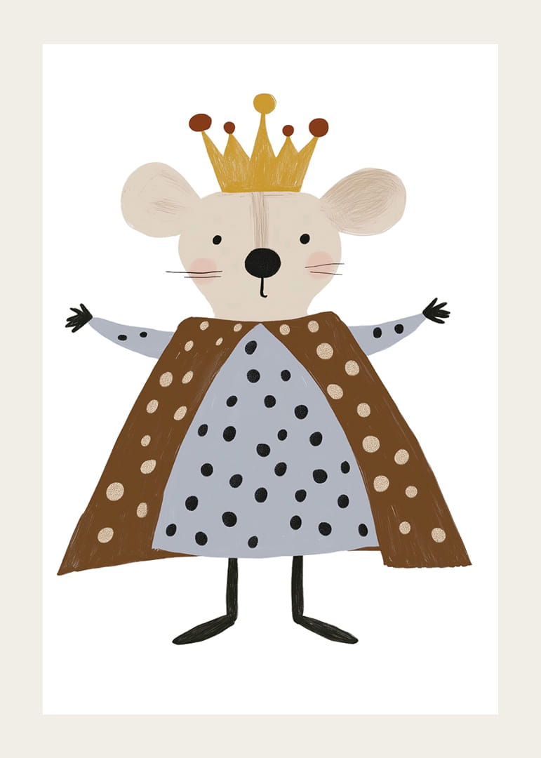 En bedårande mus bär en kungakrona och mantel.-12