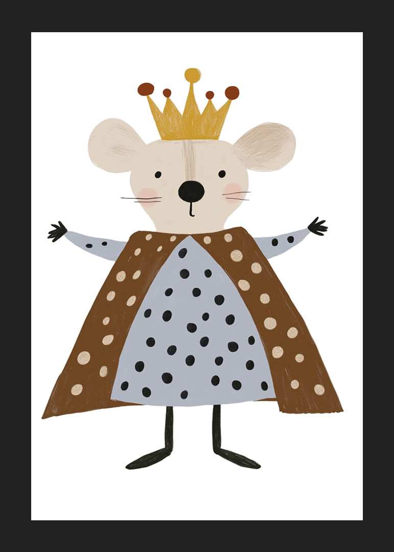 En bedårande mus bär en kungakrona och mantel.-12