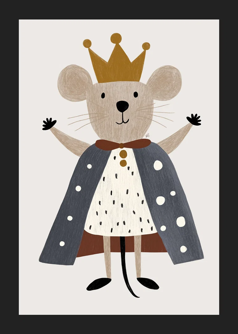 A cute mouse with a crown and cloak spreads royal joy.-12