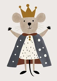 A cute mouse with a crown and cloak spreads royal joy.-7