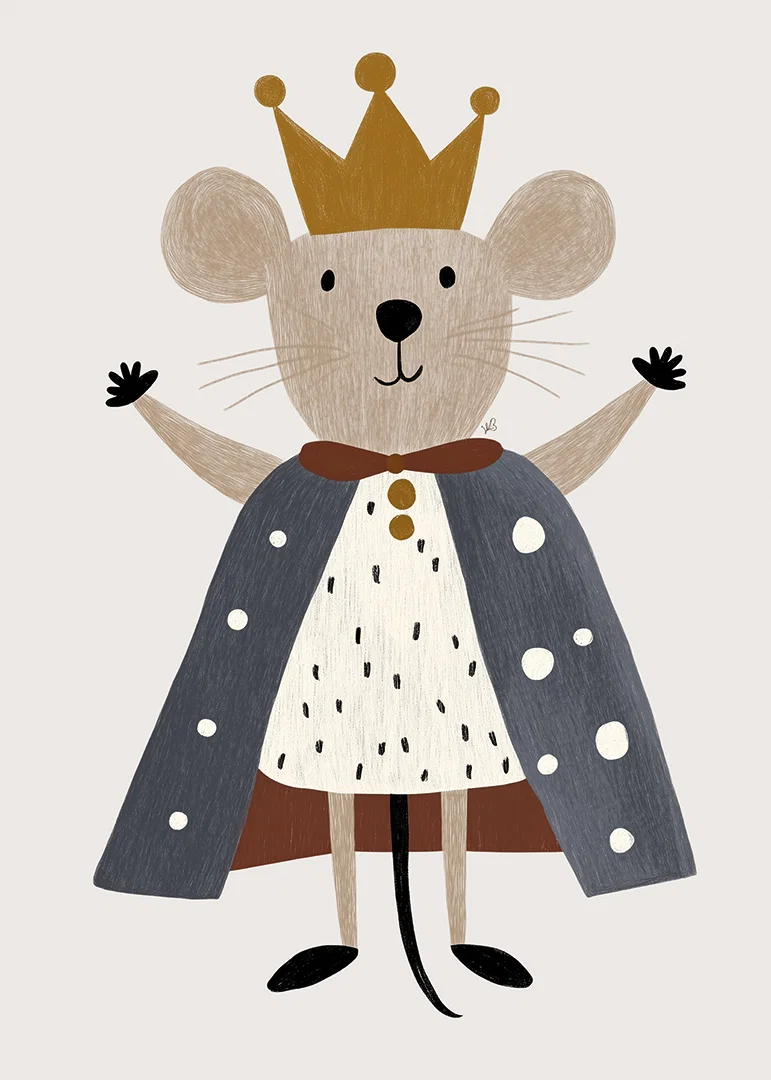 A cute mouse with a crown and cloak spreads royal joy.-12
