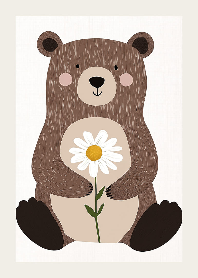 Medveď drží sedmokrásku s teplom a láskavosťou.-12