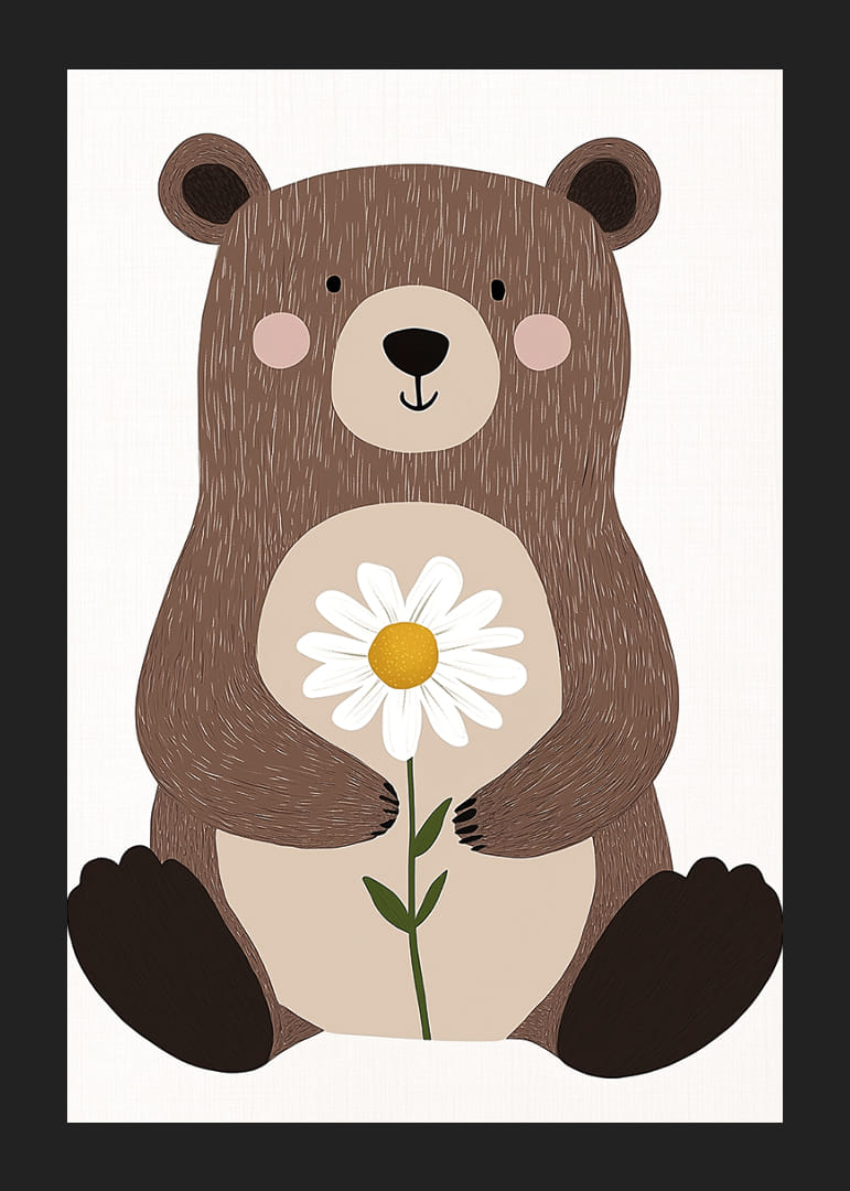 Medveď drží sedmokrásku s teplom a láskavosťou.-12