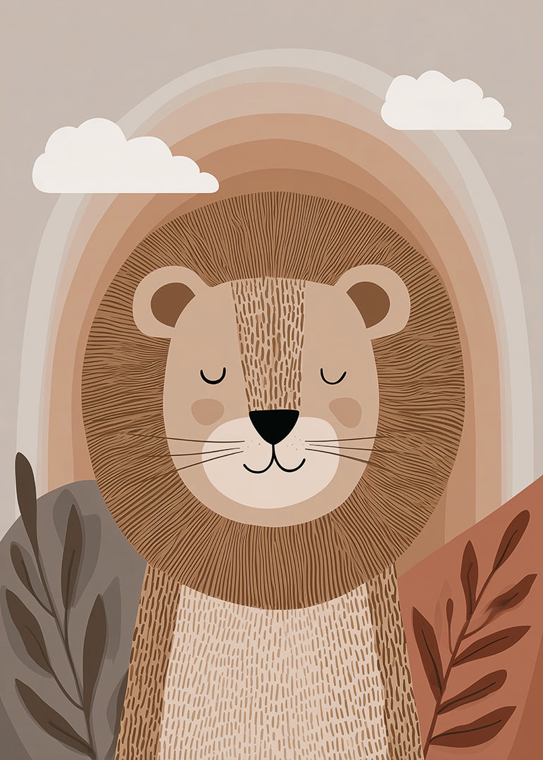 A lion in calm, earthy tones creates a harmonious atmosphere.-12
