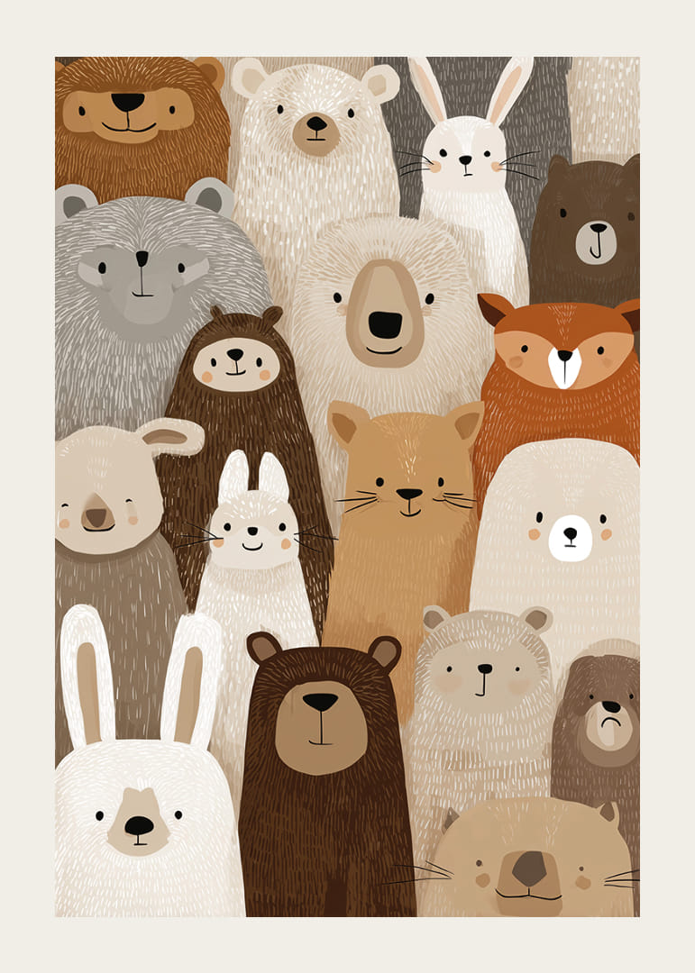 Een betoverende verzameling bosdieren in zachte tinten.-12