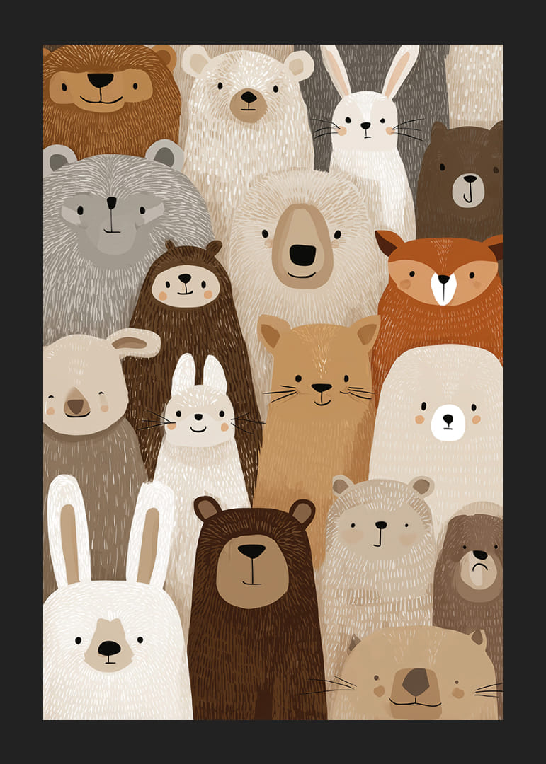 Een betoverende verzameling bosdieren in zachte tinten.-12