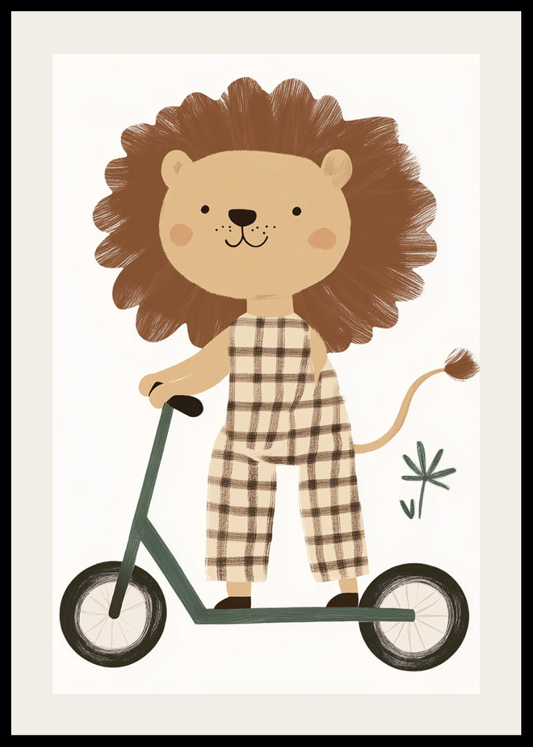 Charmante Löwenfigur auf einem Roller verbreitet spielerische Freude.-12