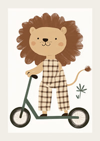 Charming lion figure on a scooter spreads playful joy.-3