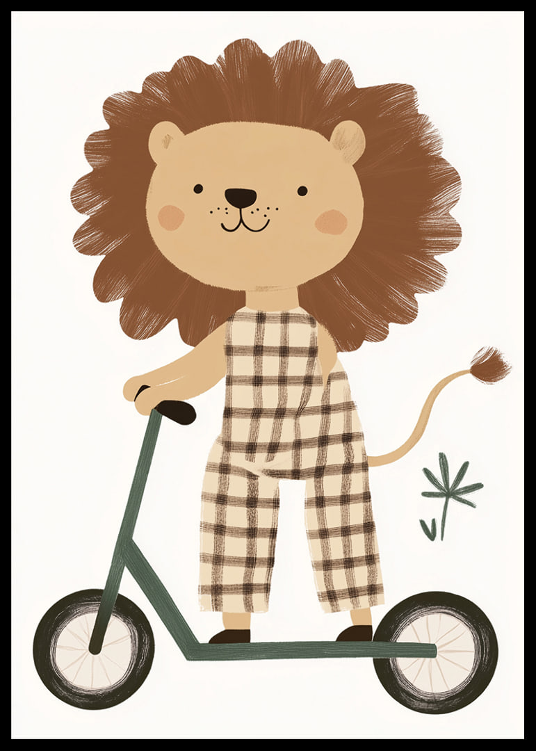 Charming lion figure on a scooter spreads playful joy.-12