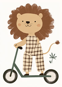 Charming lion figure on a scooter spreads playful joy.-7