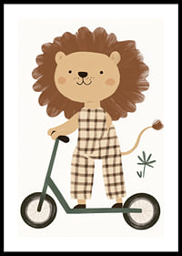 Charming lion figure on a scooter spreads playful joy.-0