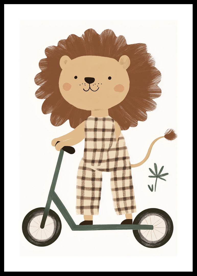 Charming lion figure on a scooter spreads playful joy.-12