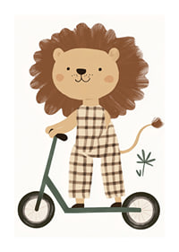 Charming lion figure on a scooter spreads playful joy.-1