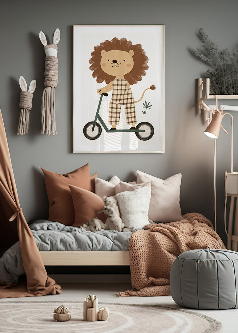 Charming lion figure on a scooter spreads playful joy.-12