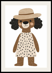 Charmant chien en chapeau et robe répandant la joie.-2