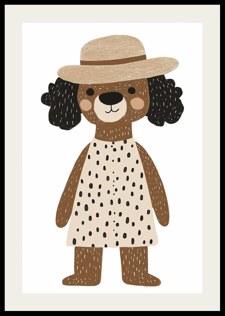 Charmant chien en chapeau et robe répandant la joie.-12